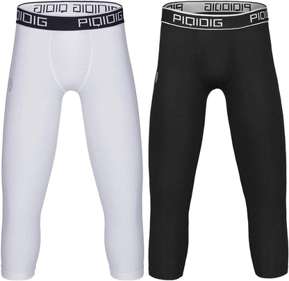 Youth Boys 3/4 Compression Basketball Tights - Performance Sports Capris Leggings